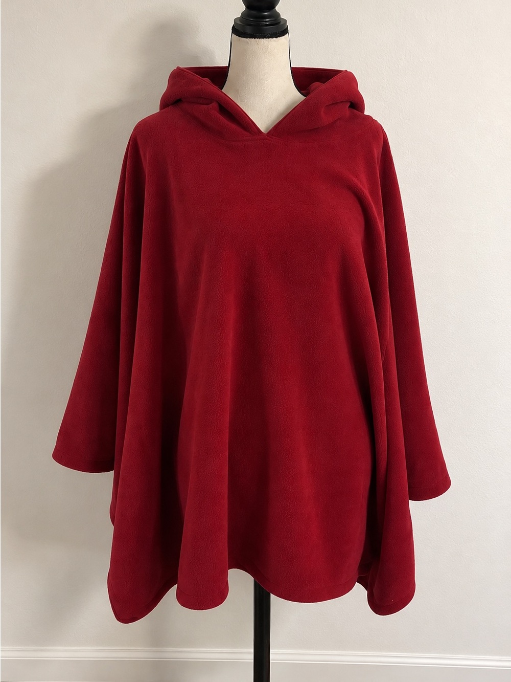 ESSENTIALS Y2K Red Fleece Hooded Poncho Cape